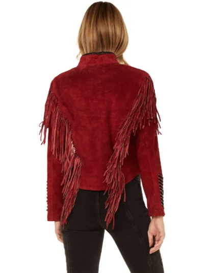 Red Beaded Suede Fringe Jacket