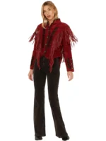 Red Beaded Suede Fringe Jacket