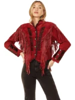 Red Beaded Suede Fringe Jacket