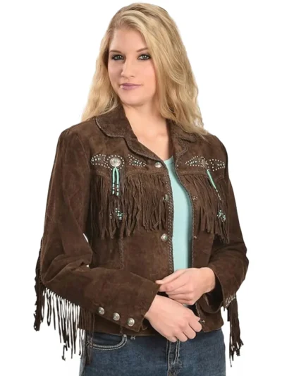 Ladies Luxury Suede Fringe Jacket