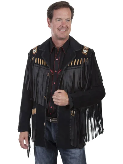Mens Suede Fringe Jacket - front side