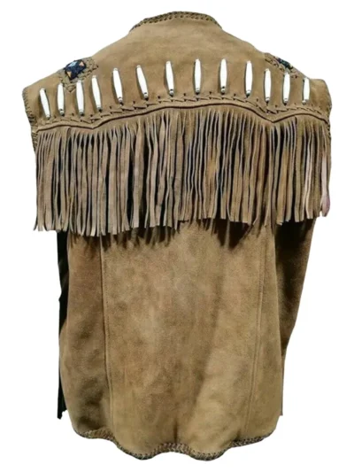 Men Native American Style Western Suede Leather Vest With Fringes (1)