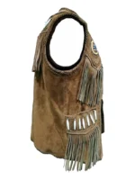 Men Native American Style Western Suede Leather Vest With Fringes (2)