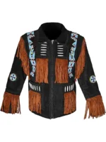 Men Western Leather Jacket With Fringe back side