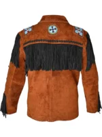 Men Western Leather Jacket With Fringe back side