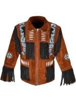 Men Western Leather Jacket With Fringe dark brown
