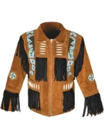 Men Western Leather Jacket With Fringe brown