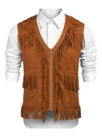 Men’s Brown Suede Fringe Cowboy Vest (2)