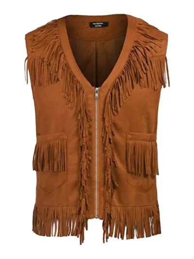 Men’s Brown Suede Fringe Cowboy Vest