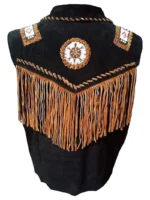 Men’s Cowboy Fringes, Bones & Beads Suede Leather Stylish Vest (1)