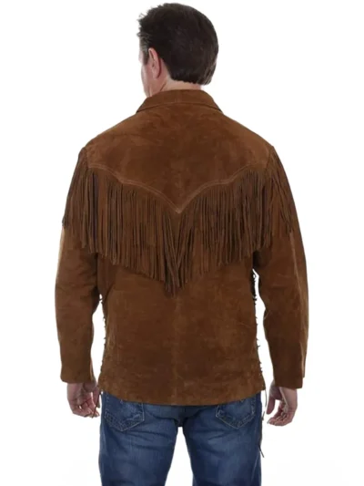 Mens Fringed Suede Leather Western Jacket back side