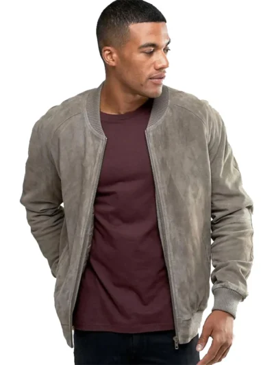 Mens Suede Bomber Jacket Grey - thecreativeleather.com