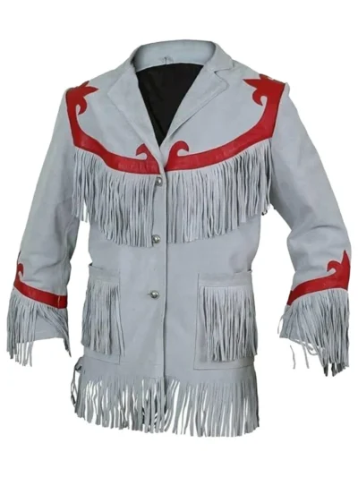 Grey Suede Fringe Leather Jacket for men and women