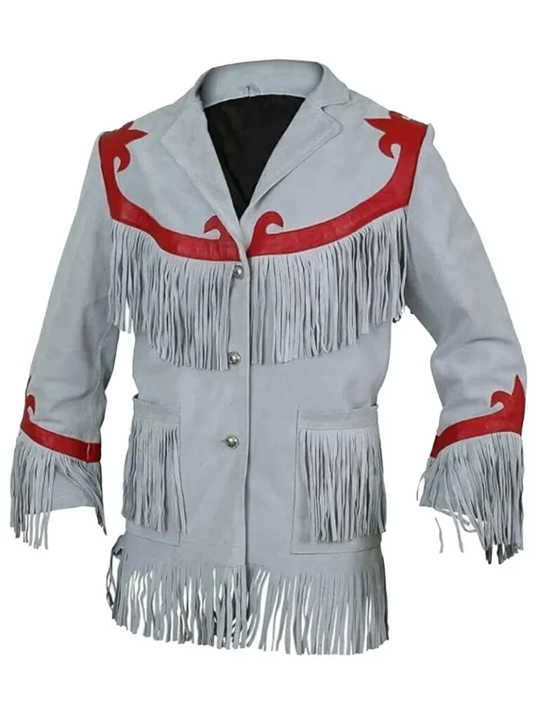 Grey Suede Fringe Leather Jacket for men and women