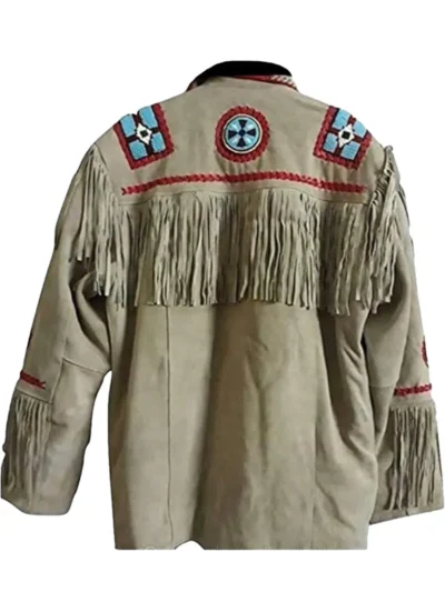 Men's Western Eagle Beads Design With Fringes & Bones Jacket Suede (2)
