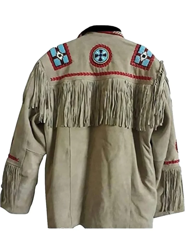 Men's Western Eagle Beads Design With Fringes & Bones Jacket Suede (2)