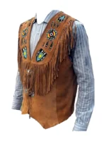 Mens Western Brown Fringe Leather Vest