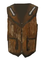 Mens Western Leather Vest with Fringes