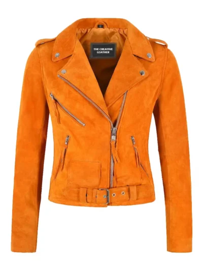 Tangerine Suede Leather Jacket