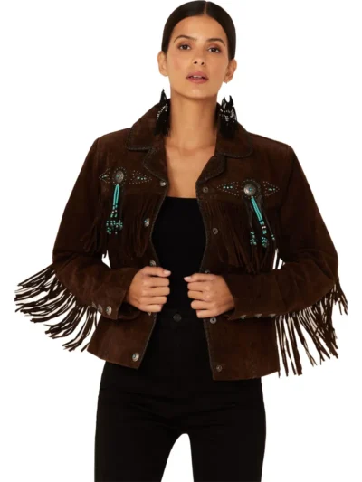 Scully Beaded Fringe Suede Leather Jacket