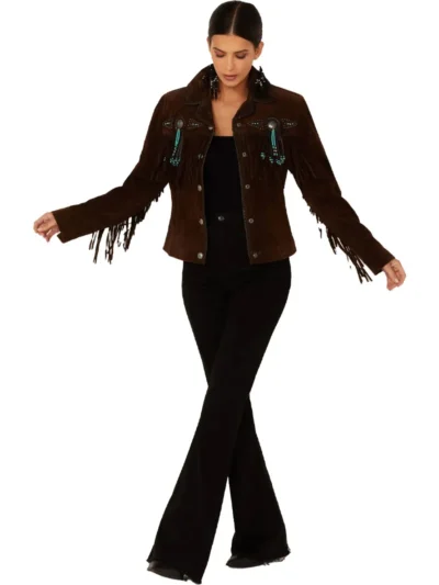 Scully Beaded Fringe Suede Leather Jacket