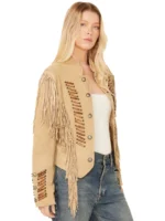 Scully Womens Beaded Suede Fringe Jacket