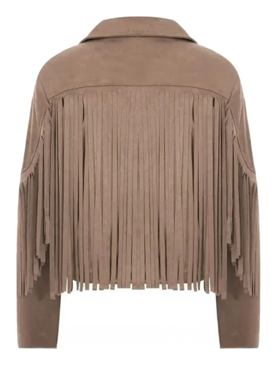 Womens Cropped Vintage Suede Fringe Jacket