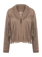 Womens Cropped Vintage Suede Fringe Jacket
