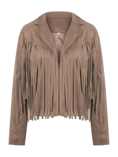 Womens Cropped Vintage Suede Fringe Jacket