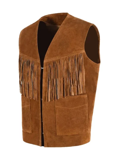 WESTERN FRINGE Tan Suede Waistcoat Classic Vintage Real Leather Vest 1879 (2)