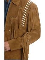 Western Style Cow Suede Leather Jacket with Fringe (2)