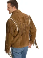 Western Style Cow Suede Leather Jacket with Fringe (3)