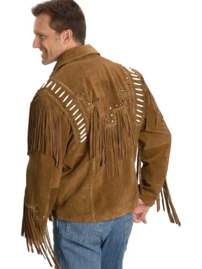 Western Style Cow Suede Leather Jacket with Fringe (3)