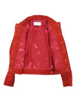 Womens Trucker Red Suede Leather Jacket