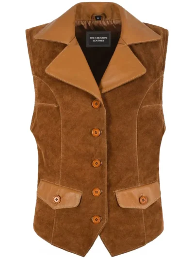 Women Vintage Suede Leather Waistcoat Western New Style Leather Vest 5365 (1) - the creative leather