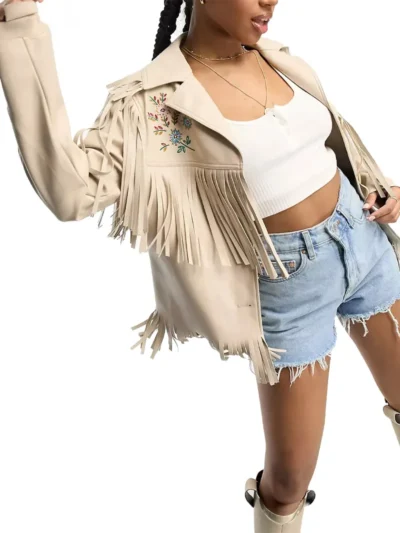 Women fashion fringe leather jacket