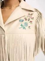 Women fashion fringe leather jacket