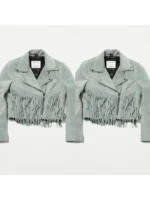 Women Suede Fringe Jacket - Grey