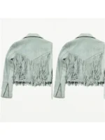 Women Suede Fringe Jacket - Grey