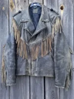 90s Vintage Fringe Leather Jacket for Men