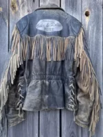 90s Vintage Fringe Leather Jacket for Men back side