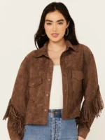 Womens Genuine Suede Fringe Jacket