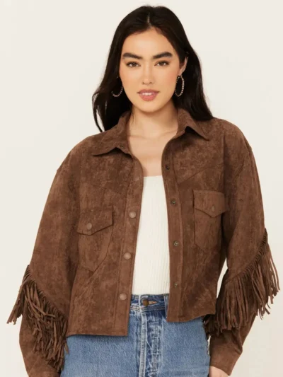 Womens Genuine Suede Fringe Jacket