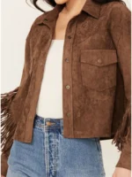 Womens Genuine Suede Fringe Jacket