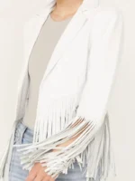 Womens Cropped White Fringe Jacket