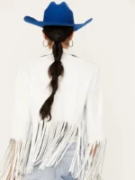Womens Cropped White Fringe Jacket