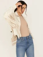 Womens Fringe and Studded Suede Jacket