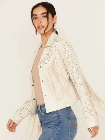 Womens Fringe and Studded Suede Jacket