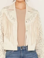 Womens Fringe and Studded Suede Jacket