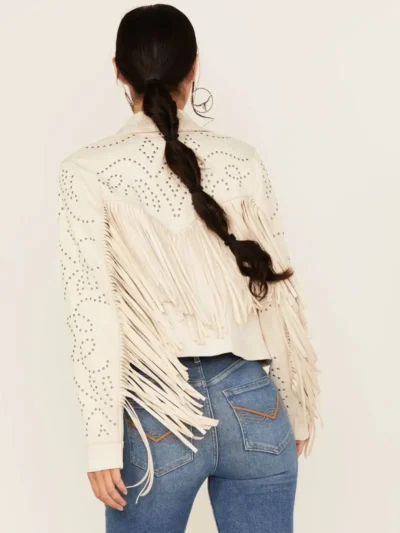 Womens Fringe and Studded Suede Jacket